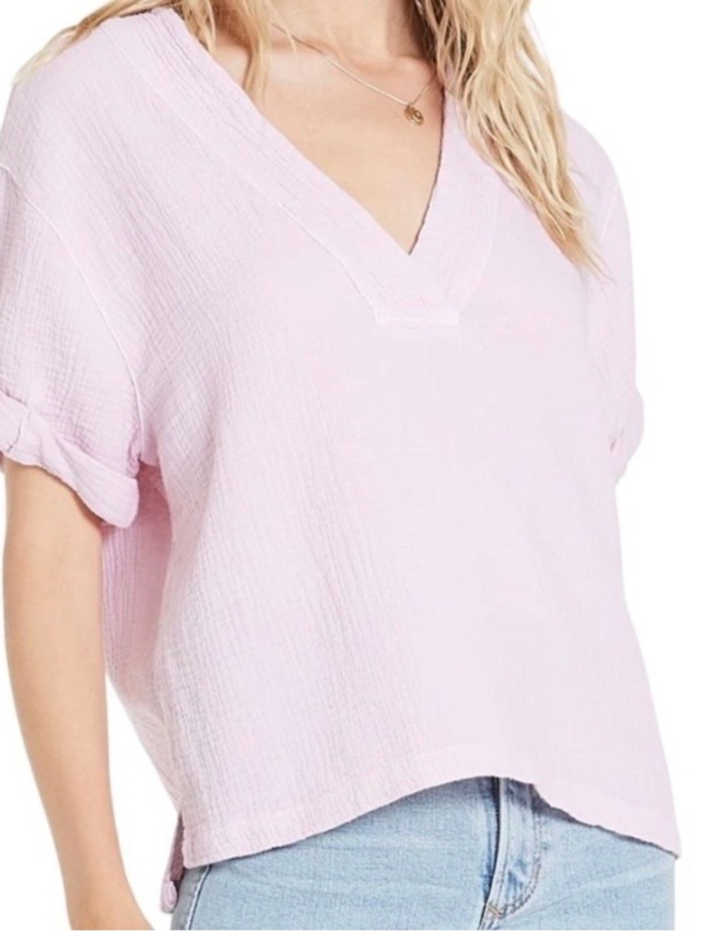 Dear John Jailee Light Pink V-Neck Gauze Top Size Medium